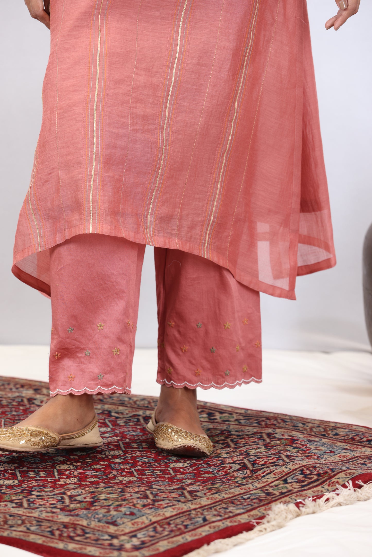 Shashi Pintuck Kurta Set - Peach