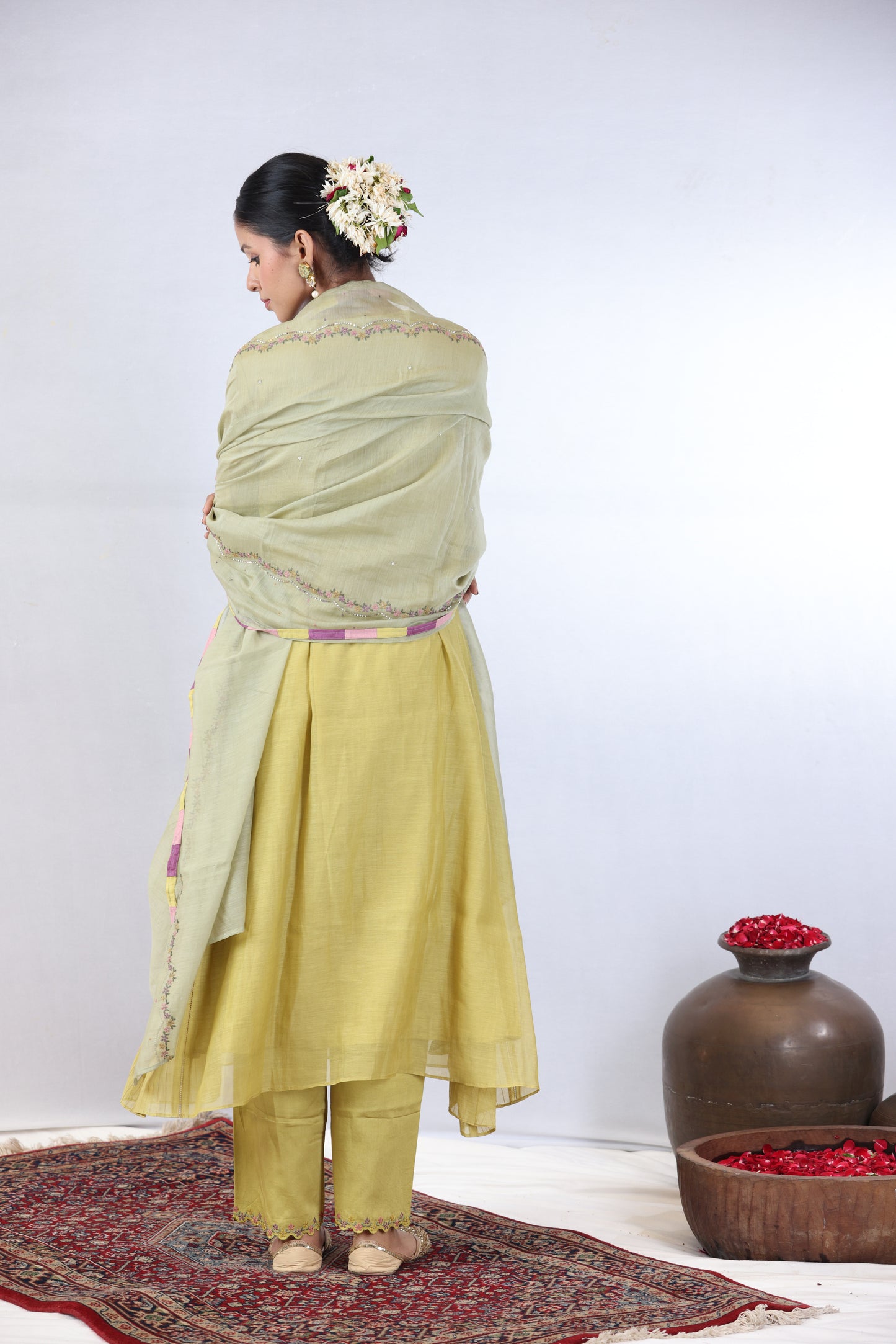 Dia Gathered Kurta Set - Lemon Yellow