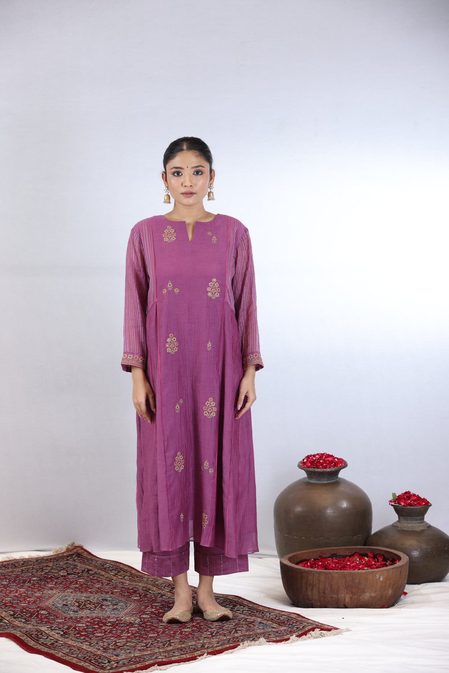 Shubh Panel Embroidered Kurta Set - Purple