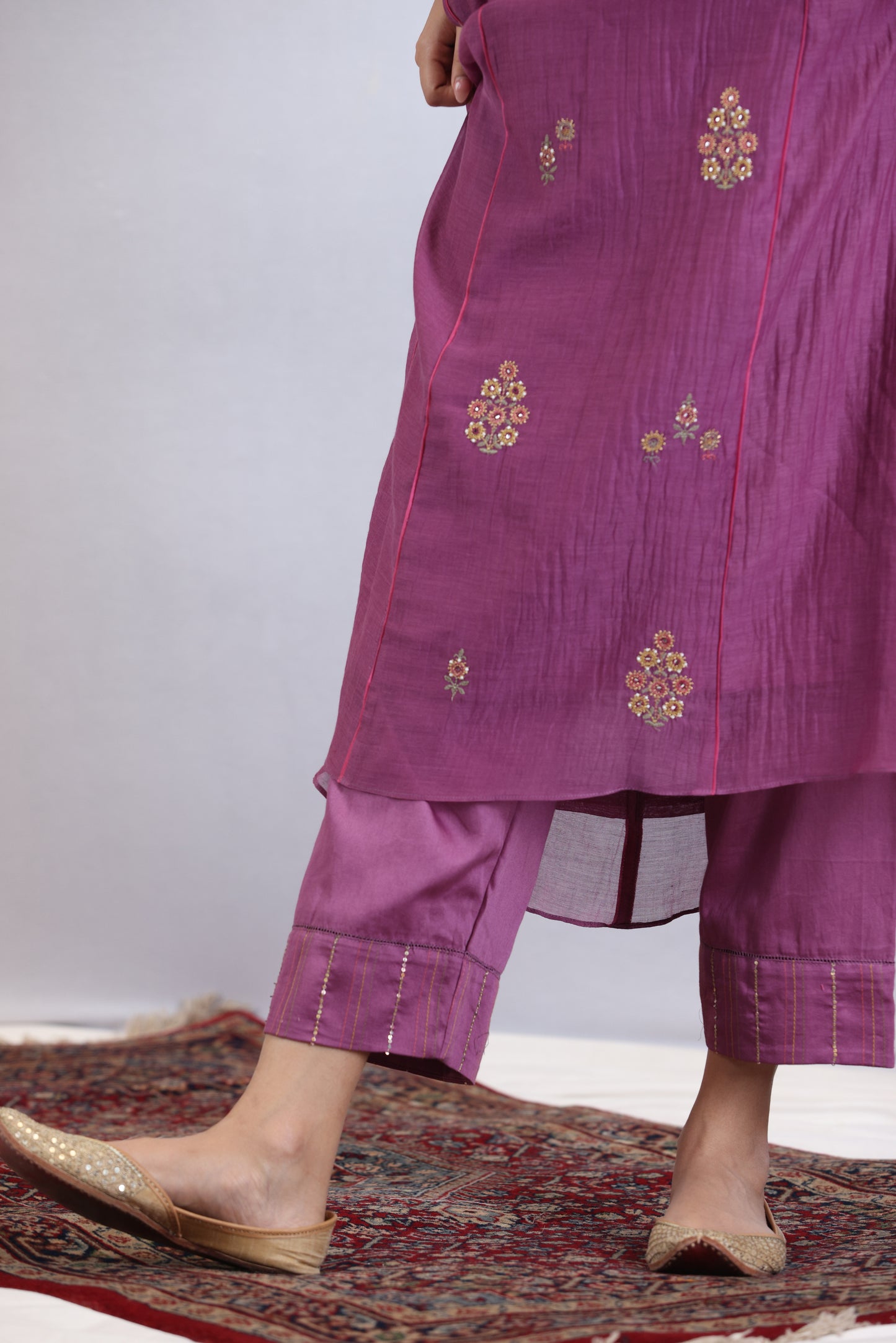 Shubh Panel Embroidered Kurta Set - Purple