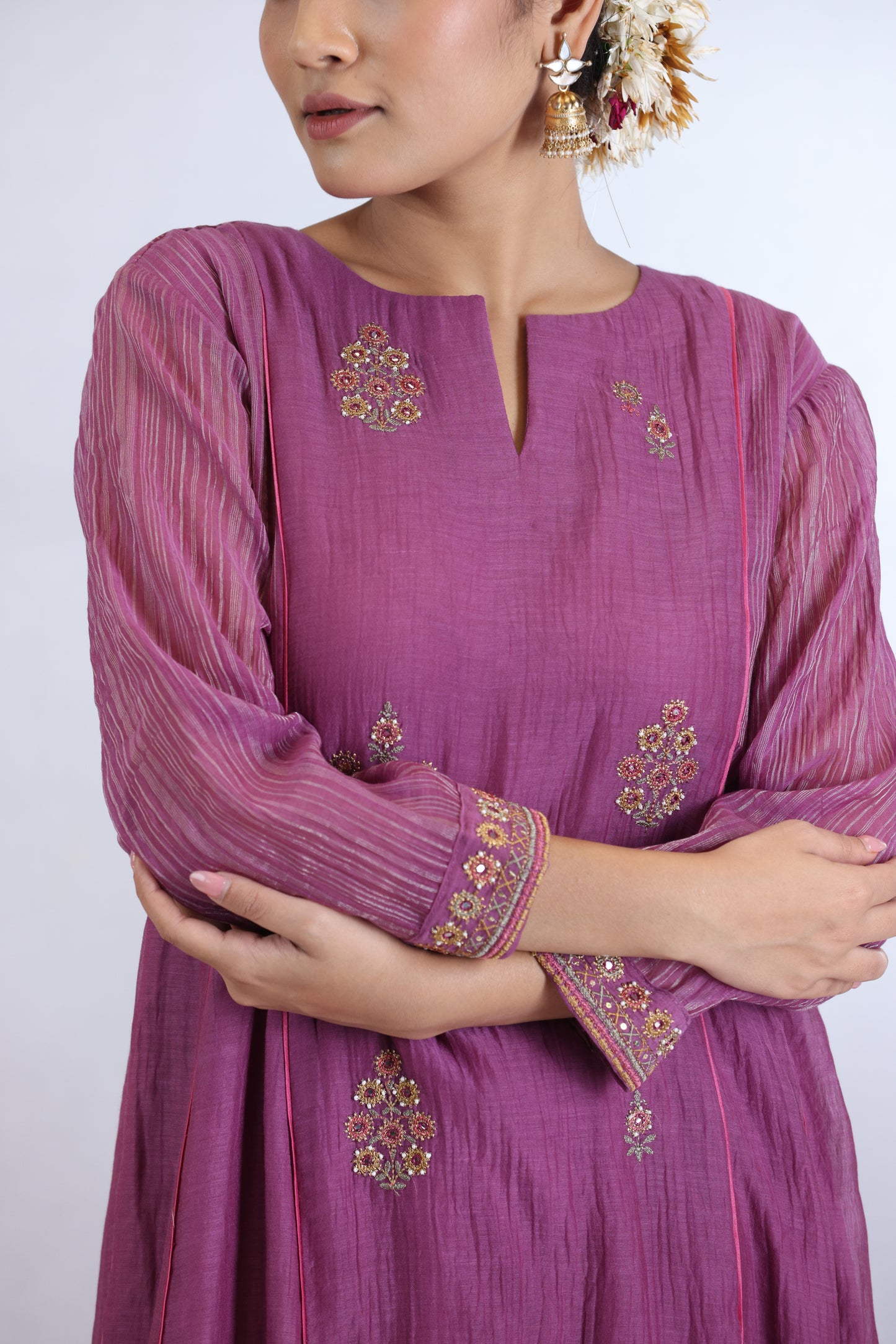 Shubh Panel Embroidered Kurta Set - Purple