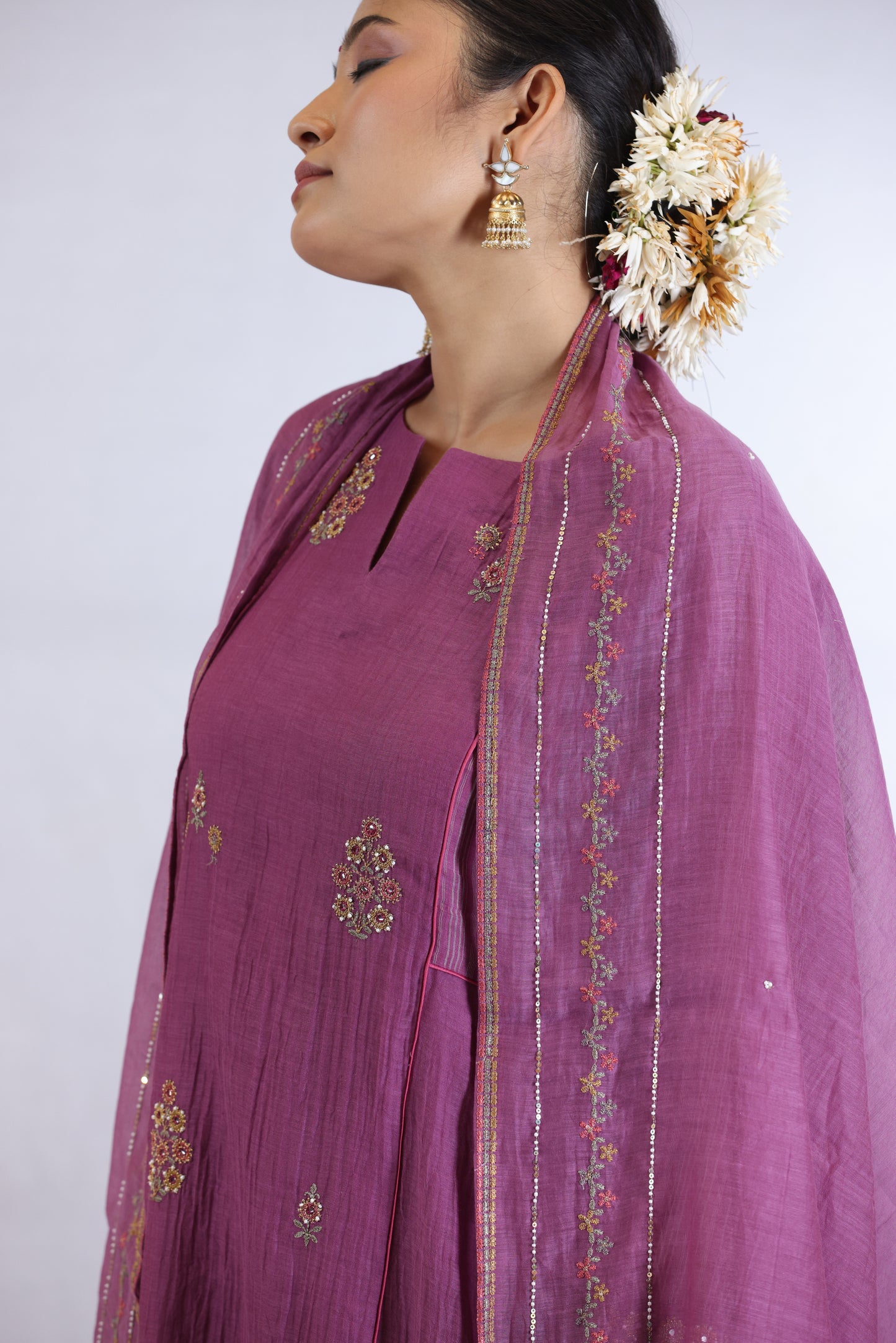 Shubh Panel Embroidered Kurta Set - Purple