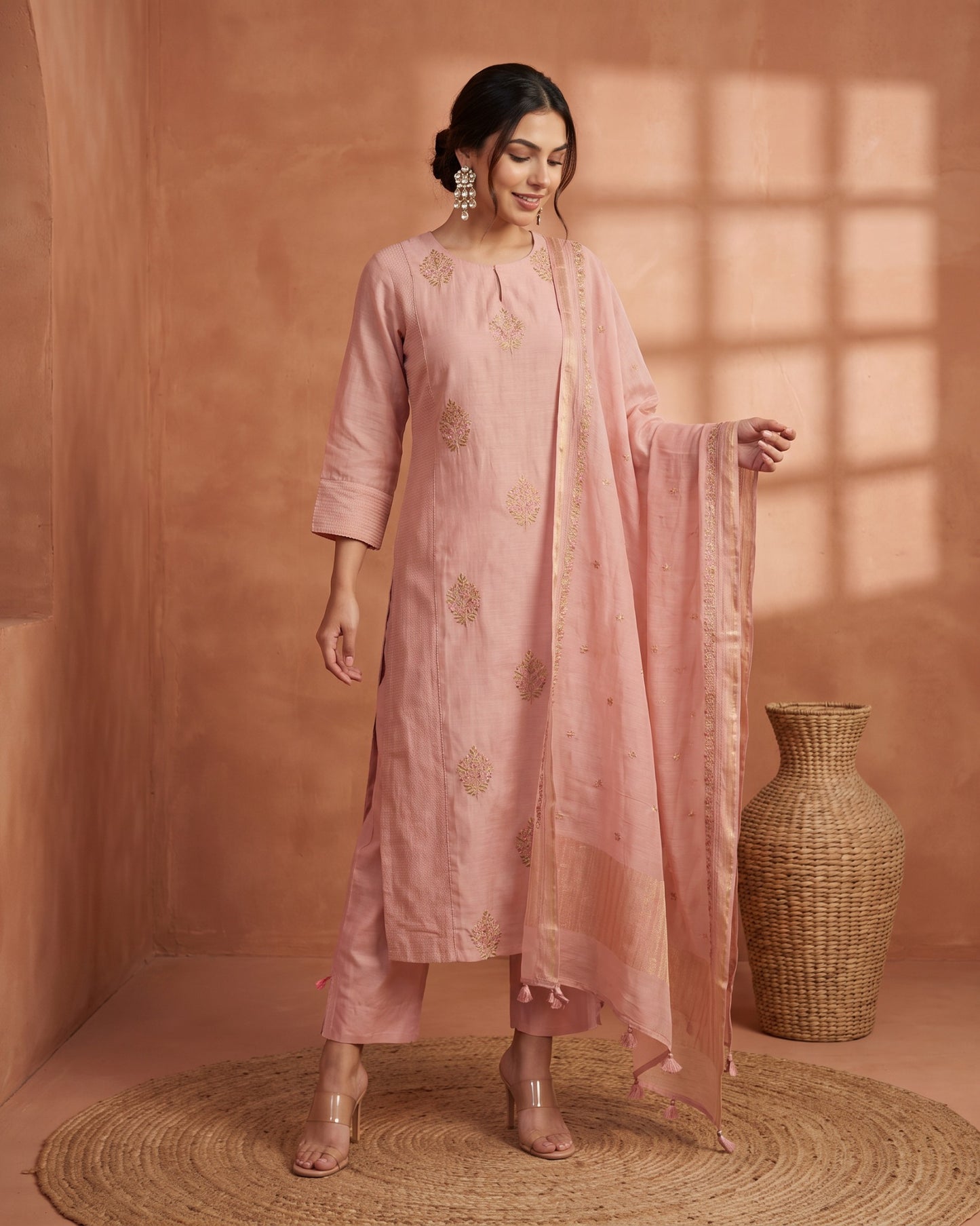 Yamini Phool Suit Set- Pink