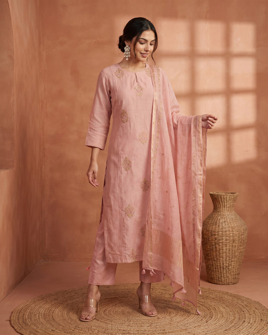 Yamini Phool Suit Set- Pink