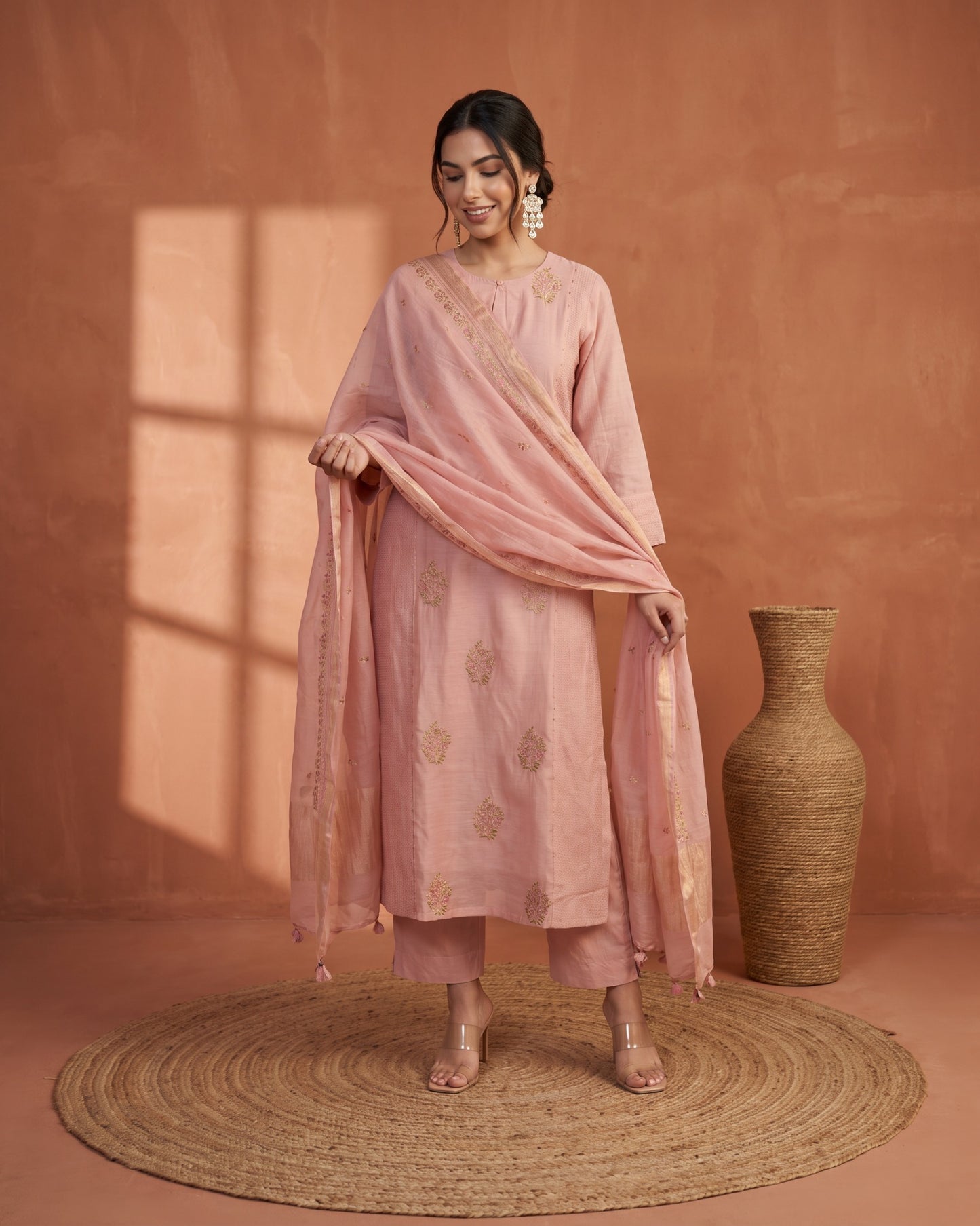 Yamini Phool Suit Set- Pink