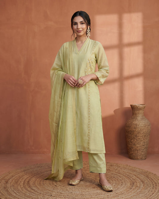 Saaj Kadhai Suit Set- Light Green