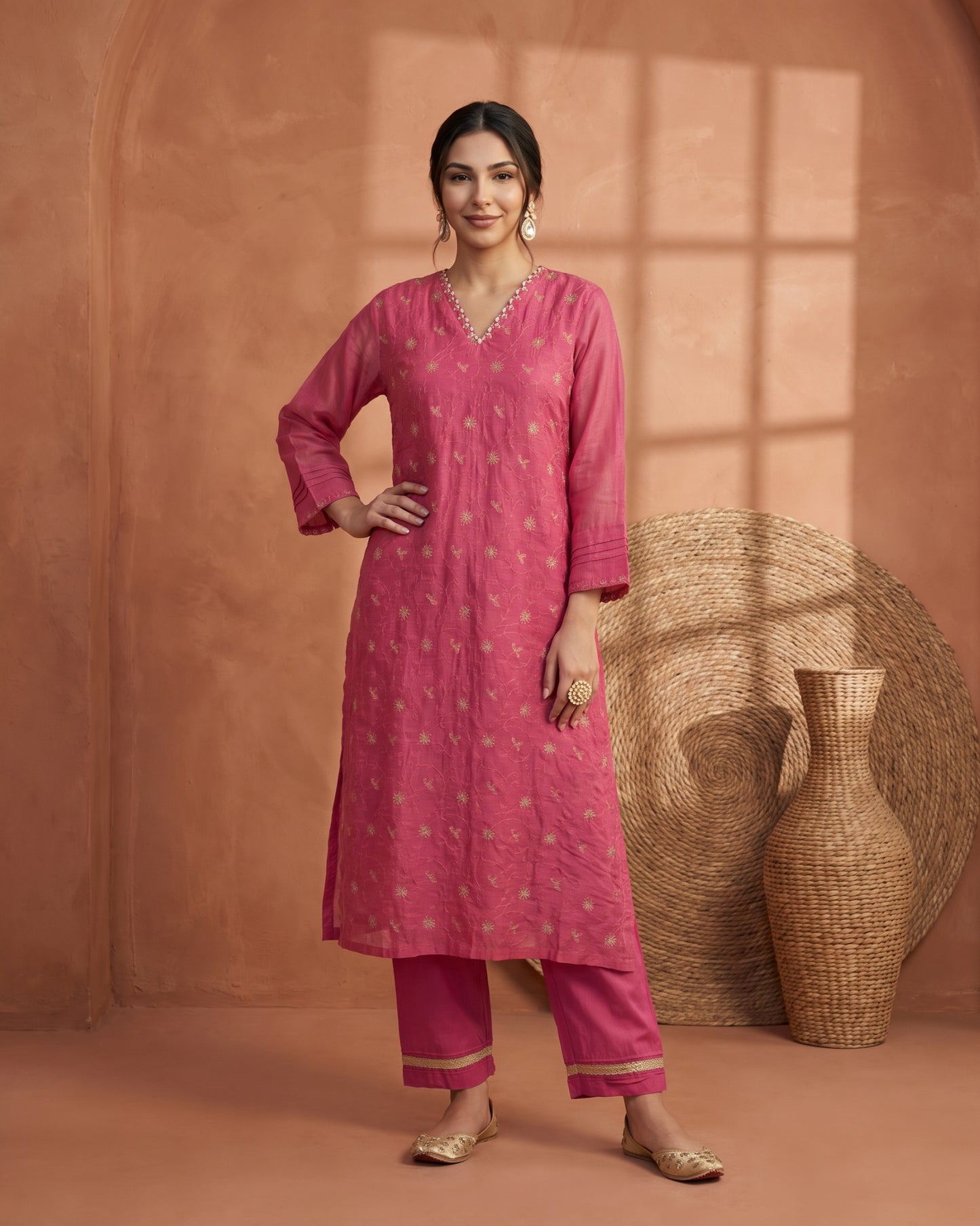 Tarang Jaal Suit Set- Pink