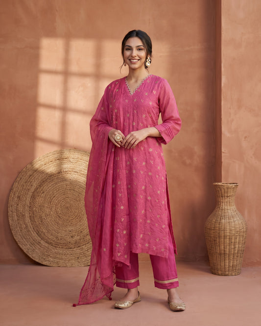 Tarang Jaal Suit Set- Pink