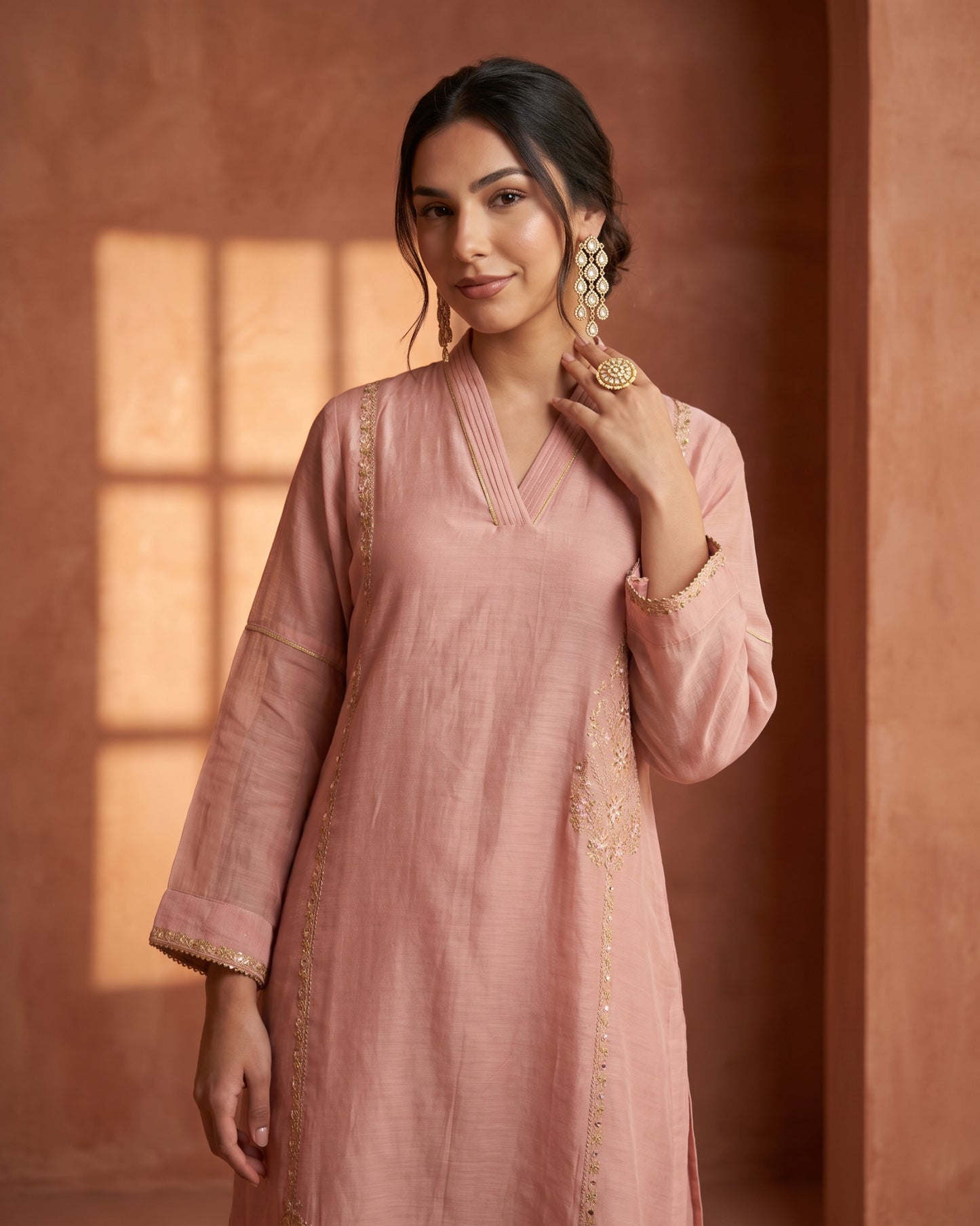 Saaj Kadhai Suit Set- Light Pink