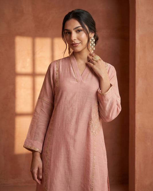 Saaj Kadhai Suit Set- Light Pink