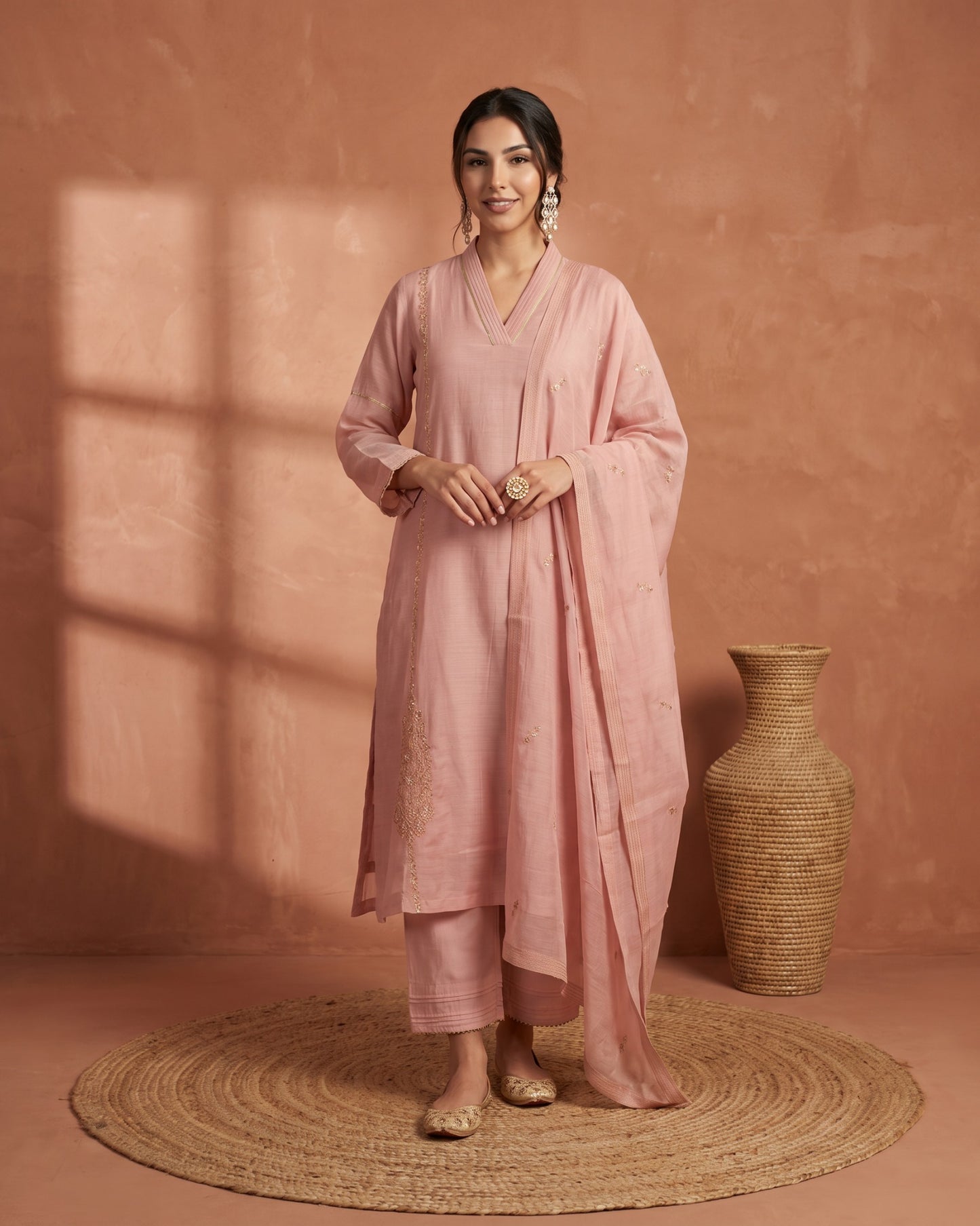 Saaj Kadhai Suit Set- Light Pink