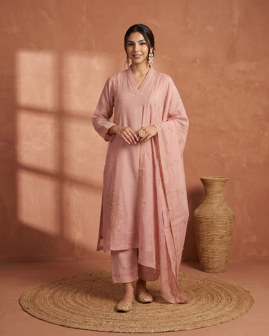 Saaj Kadhai Suit Set- Light Pink