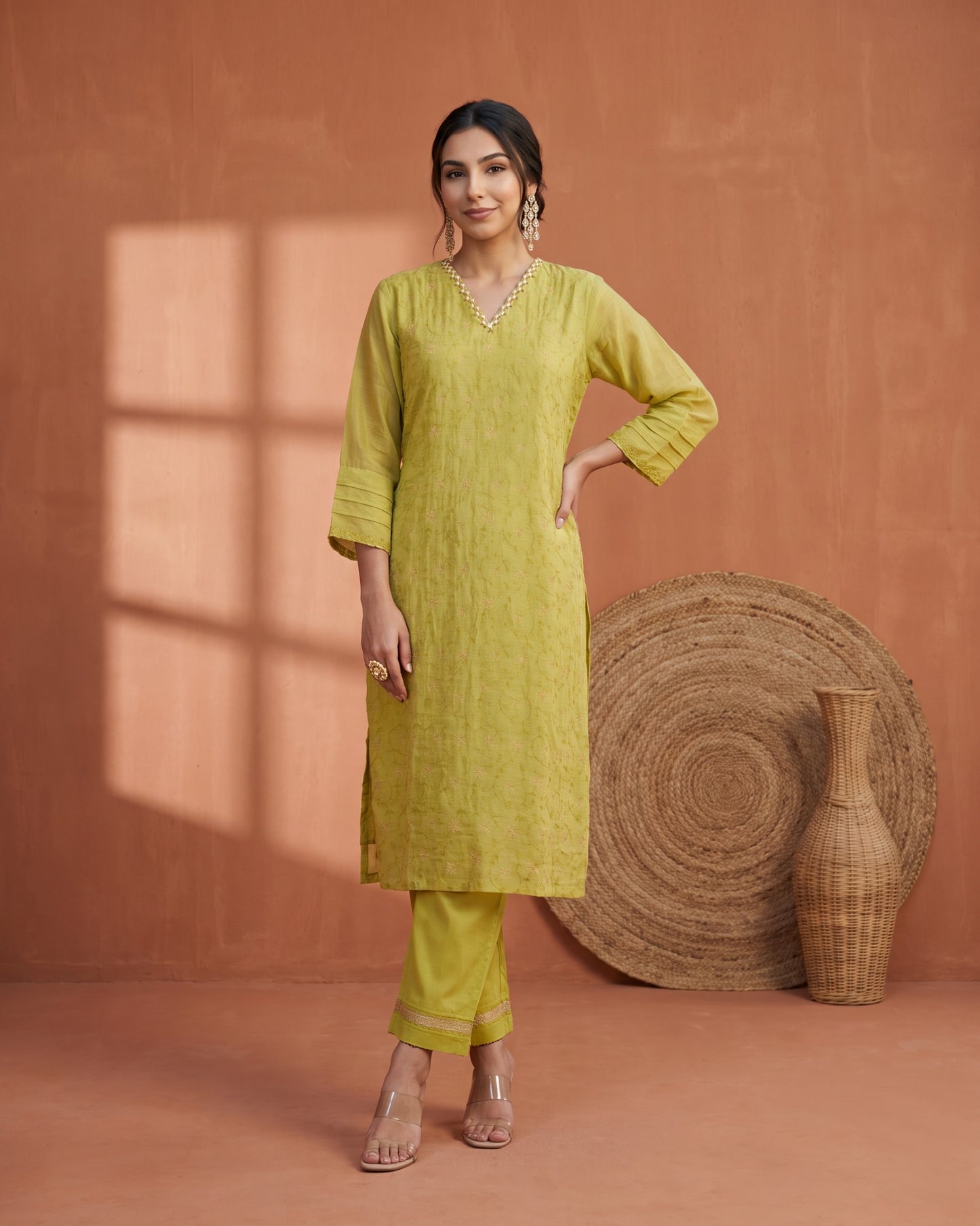 Tarang Jaal Suit Set- Lime