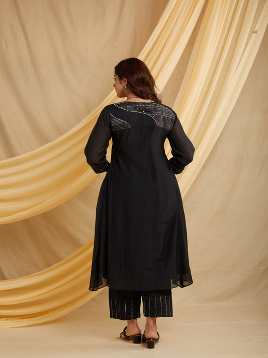 Grid Kurta Set - Black
