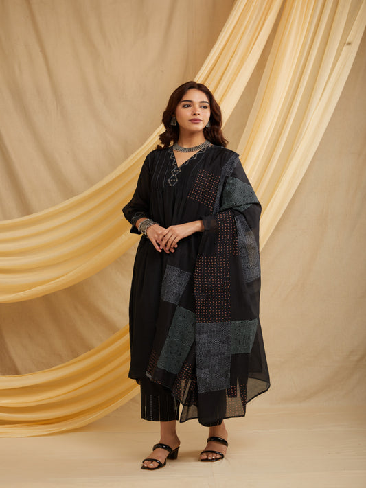 Grid Kurta Set - Black