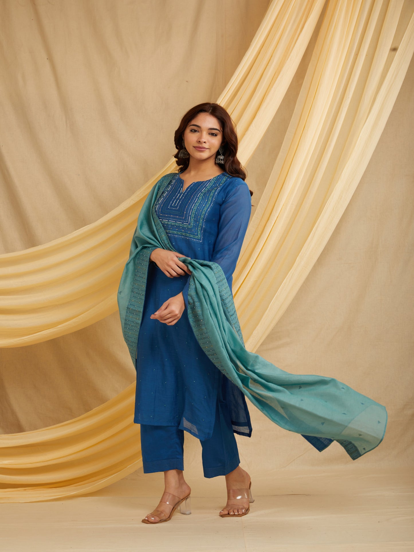 Line Yoke Kurta Set - Blue