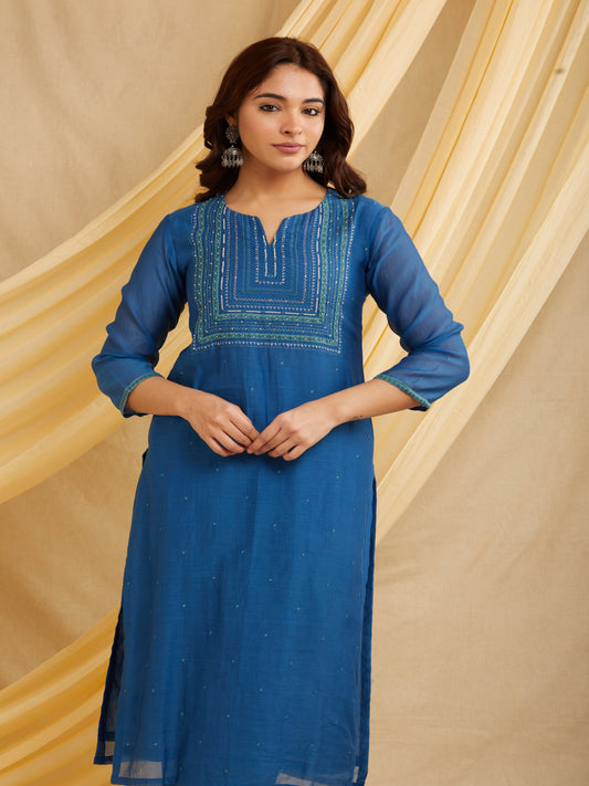 Line Yoke Kurta Set - Blue