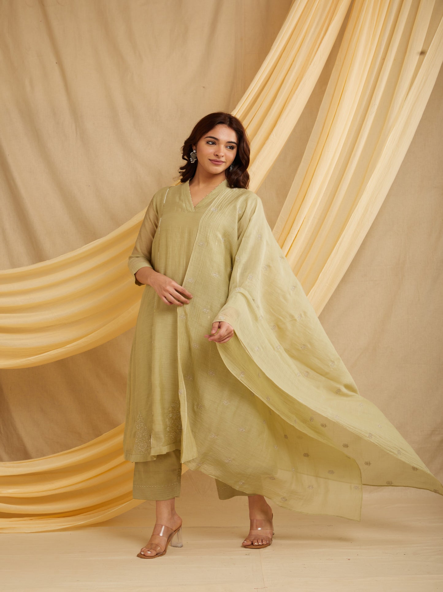Buta Kurta Set - Light Pista