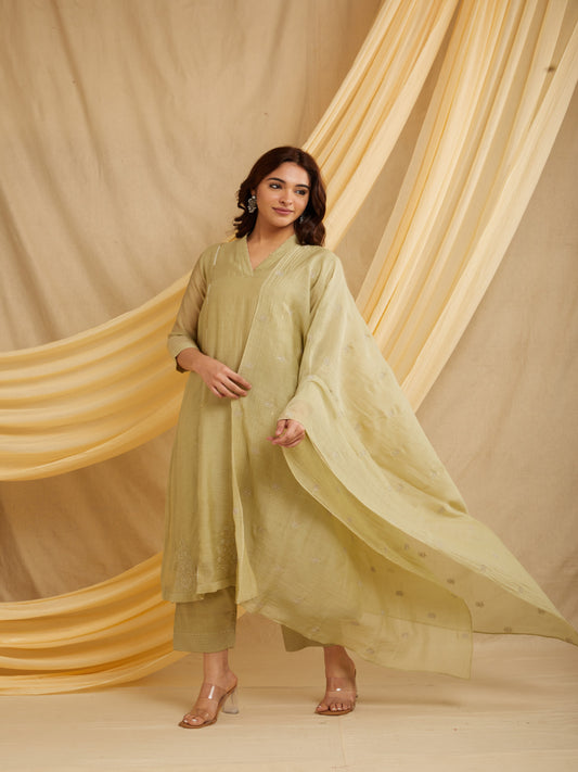 Buta Kurta Set - Light Pista