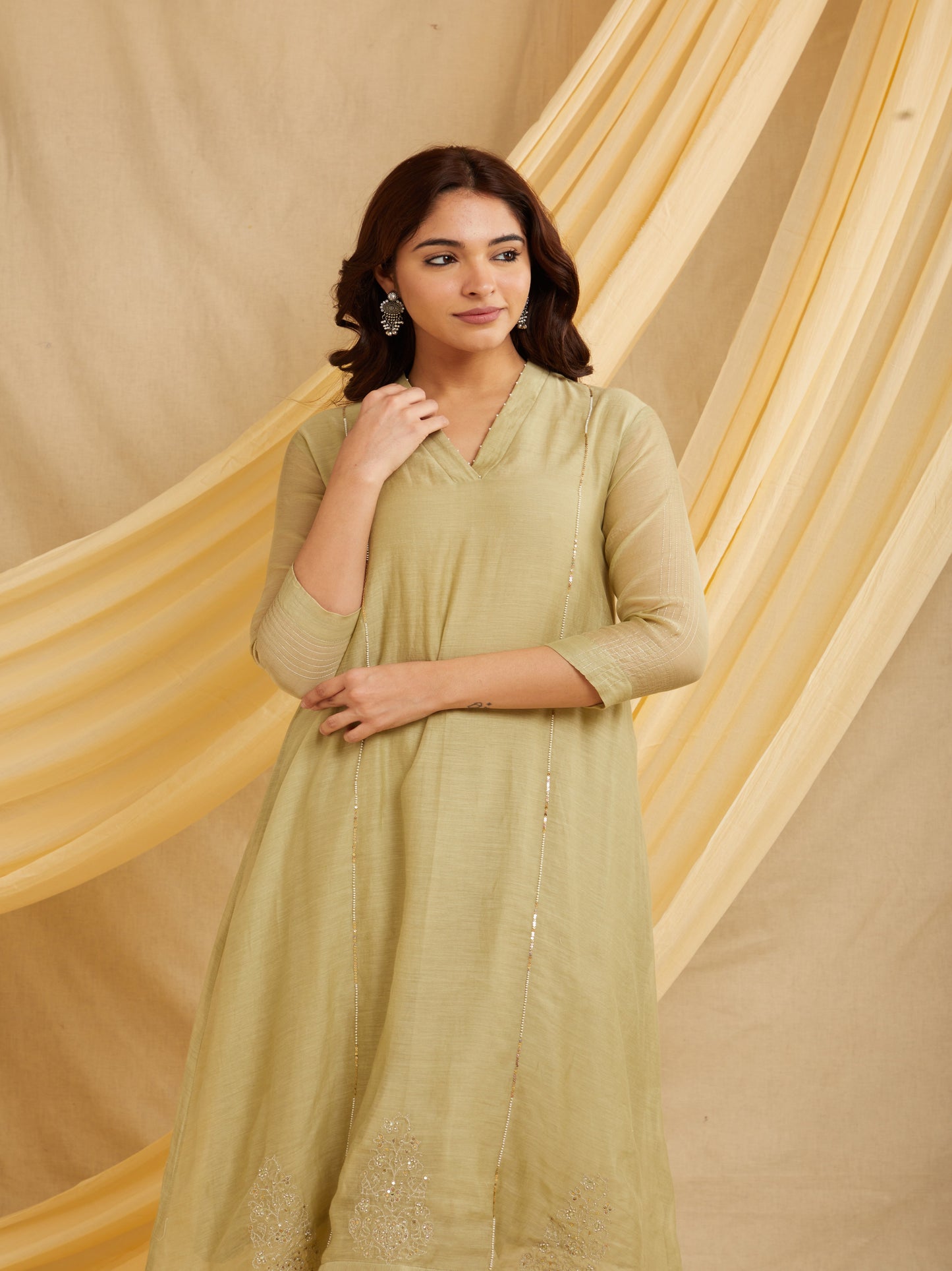 Buta Kurta Set - Light Pista