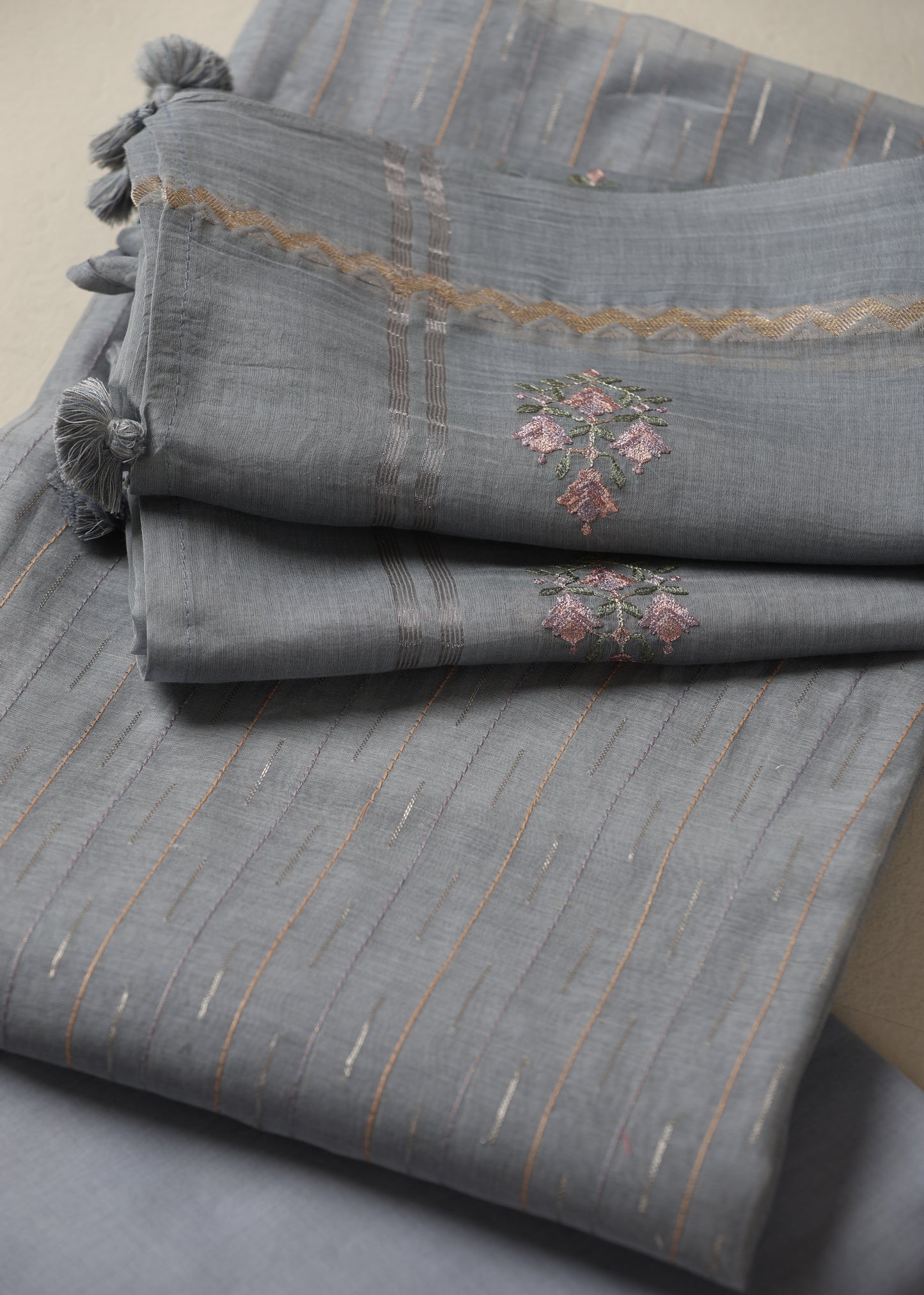 Pure Mul Chanderi Zari Weaving Grey Suit Piece