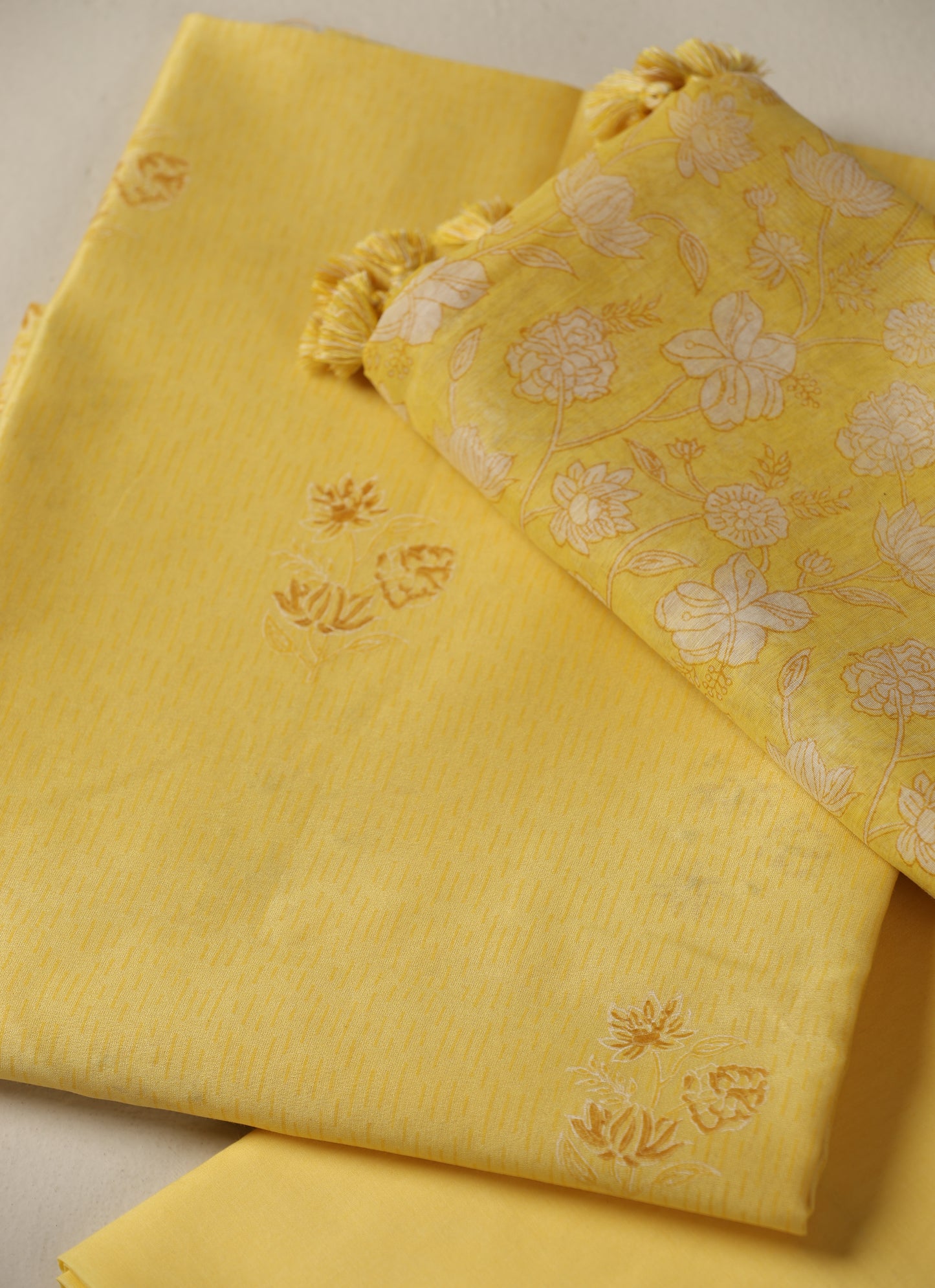 Pure Chanderi Yellow Printed Suit Piece