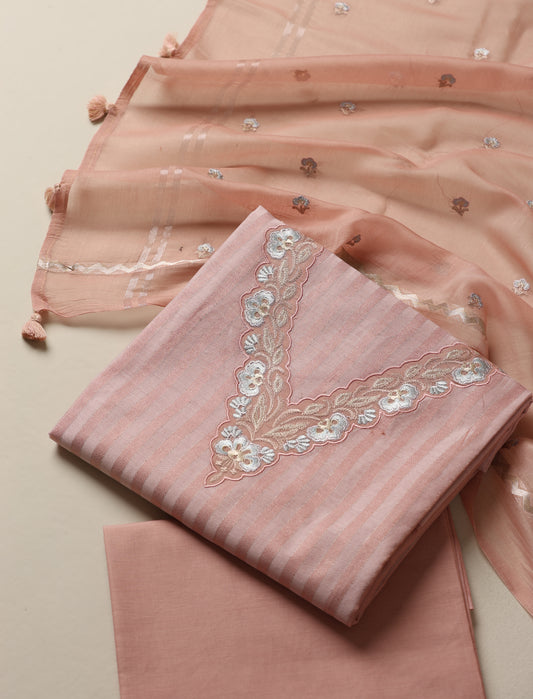 Pure Chanderi Embroidered Pink Suit Piece