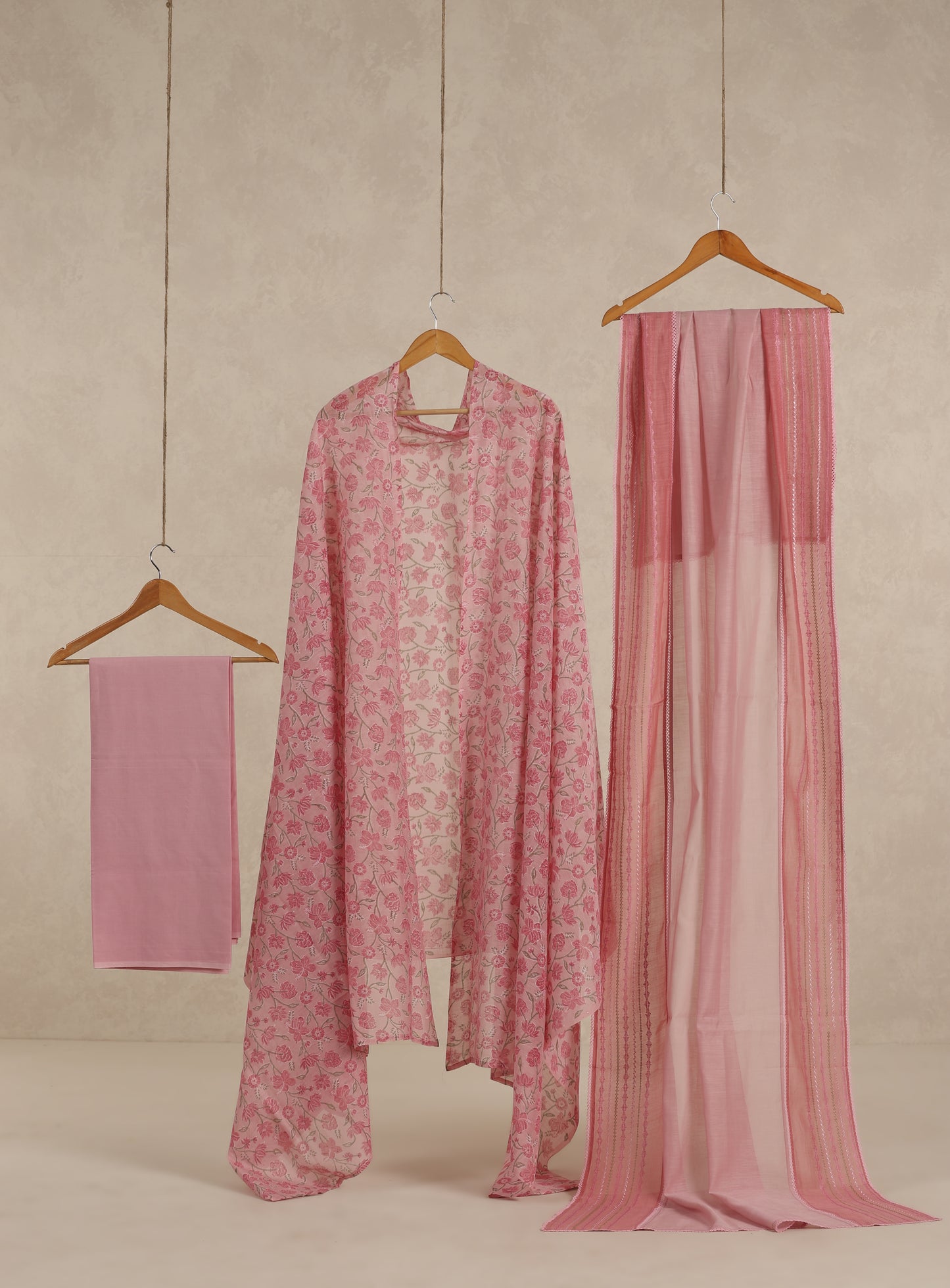 Pure Mul Chanderi Pink Printed Suit Piece