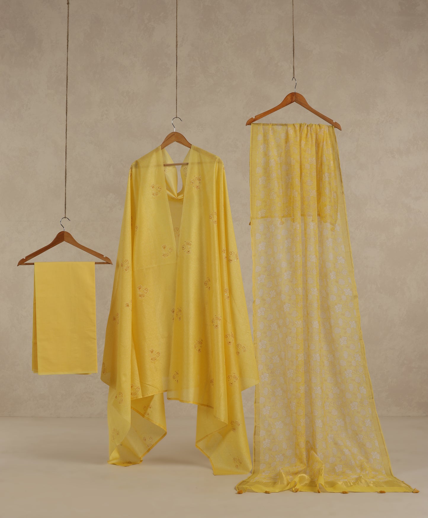 Pure Chanderi Yellow Printed Suit Piece