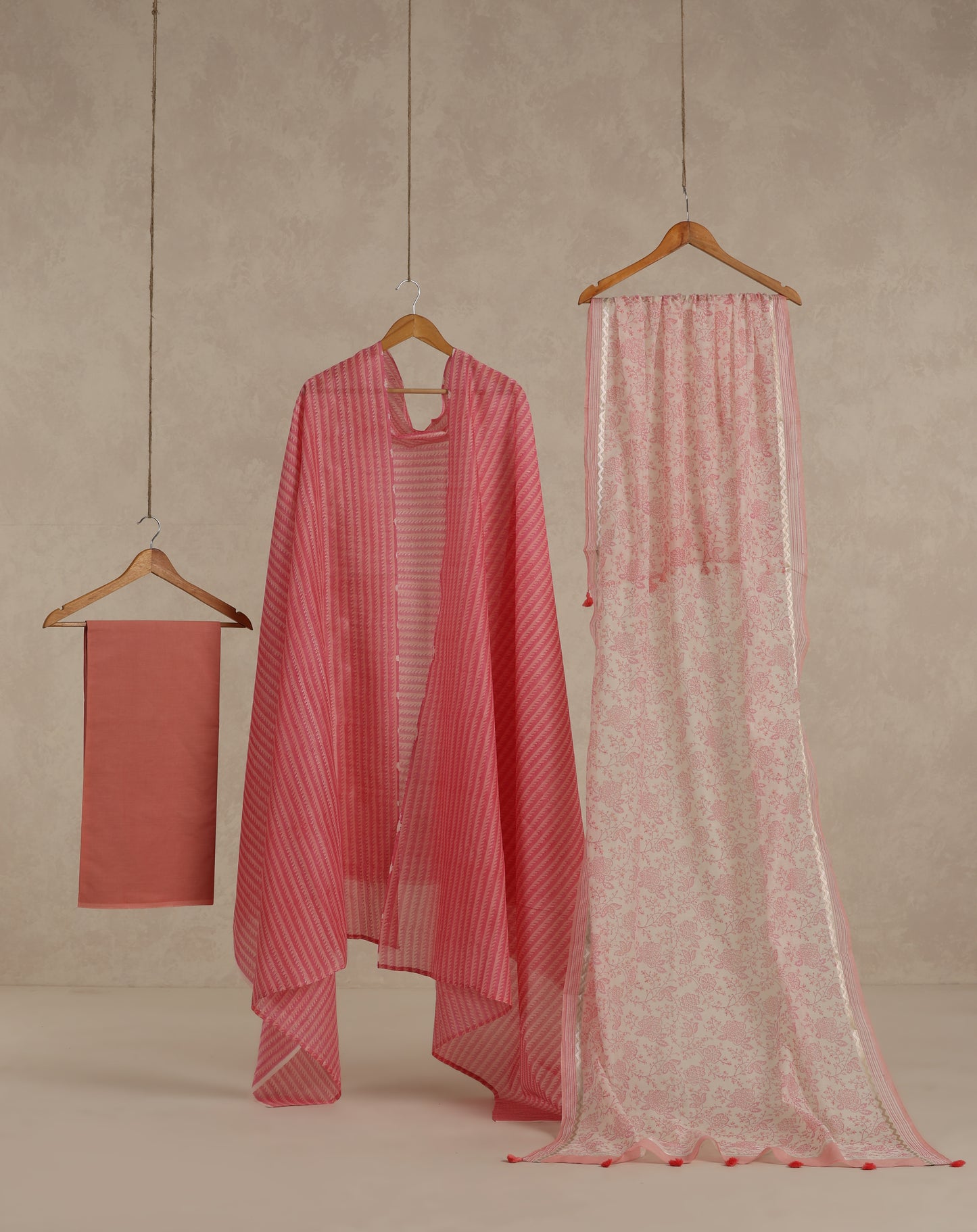 Pure Chanderi Pink Printed Suit Piece