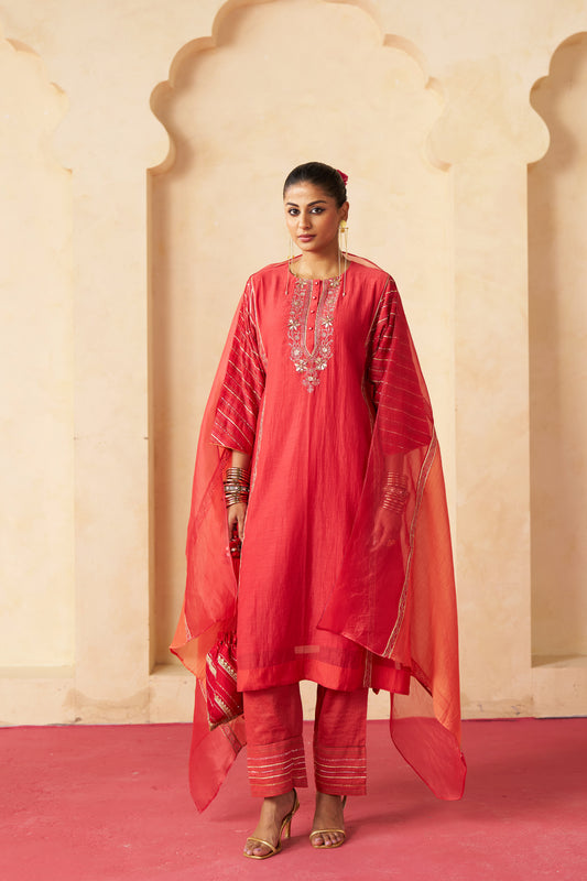 Anar Gota Suit Set- Red