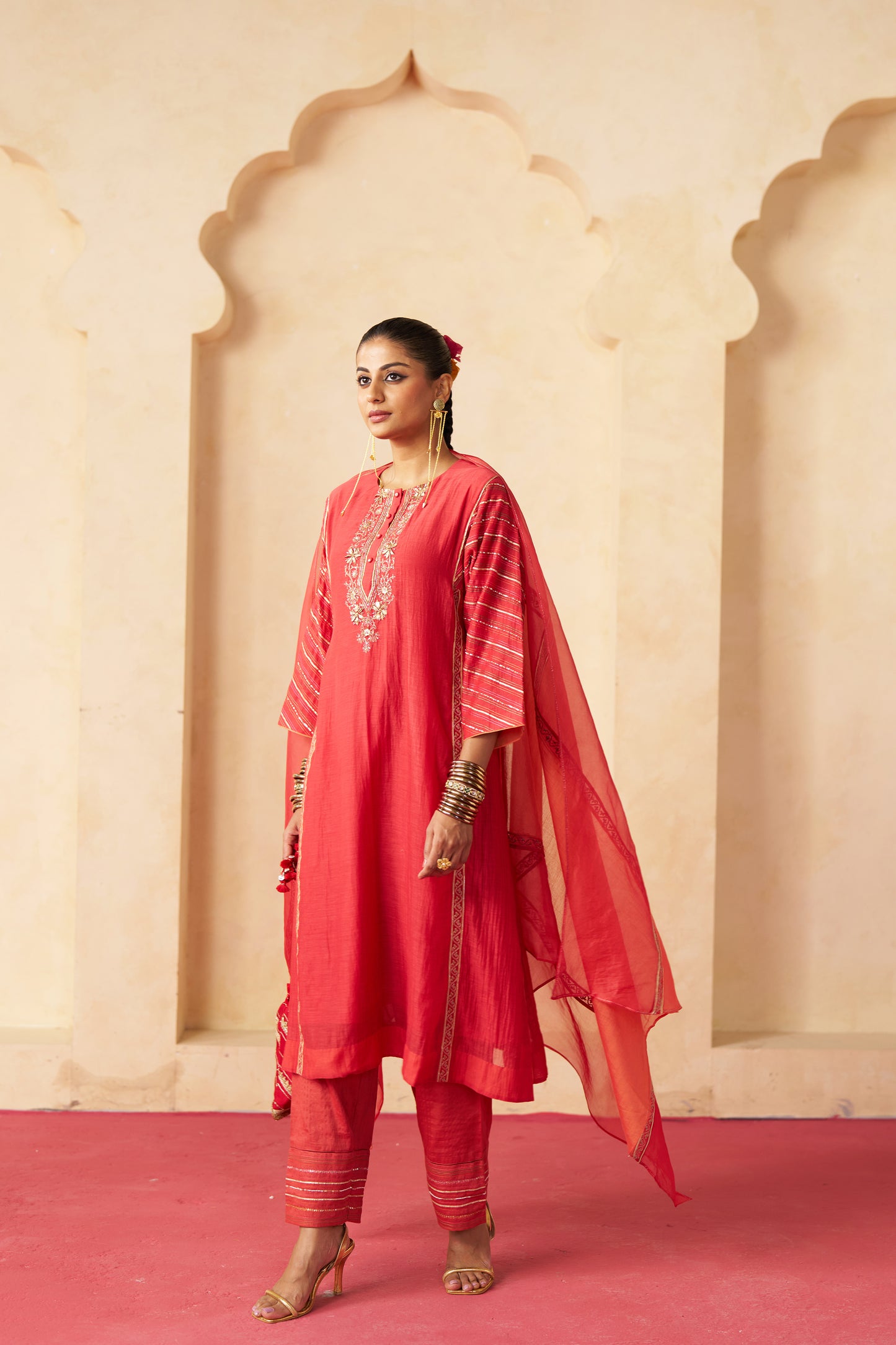 Anar Gota Suit Set- Red