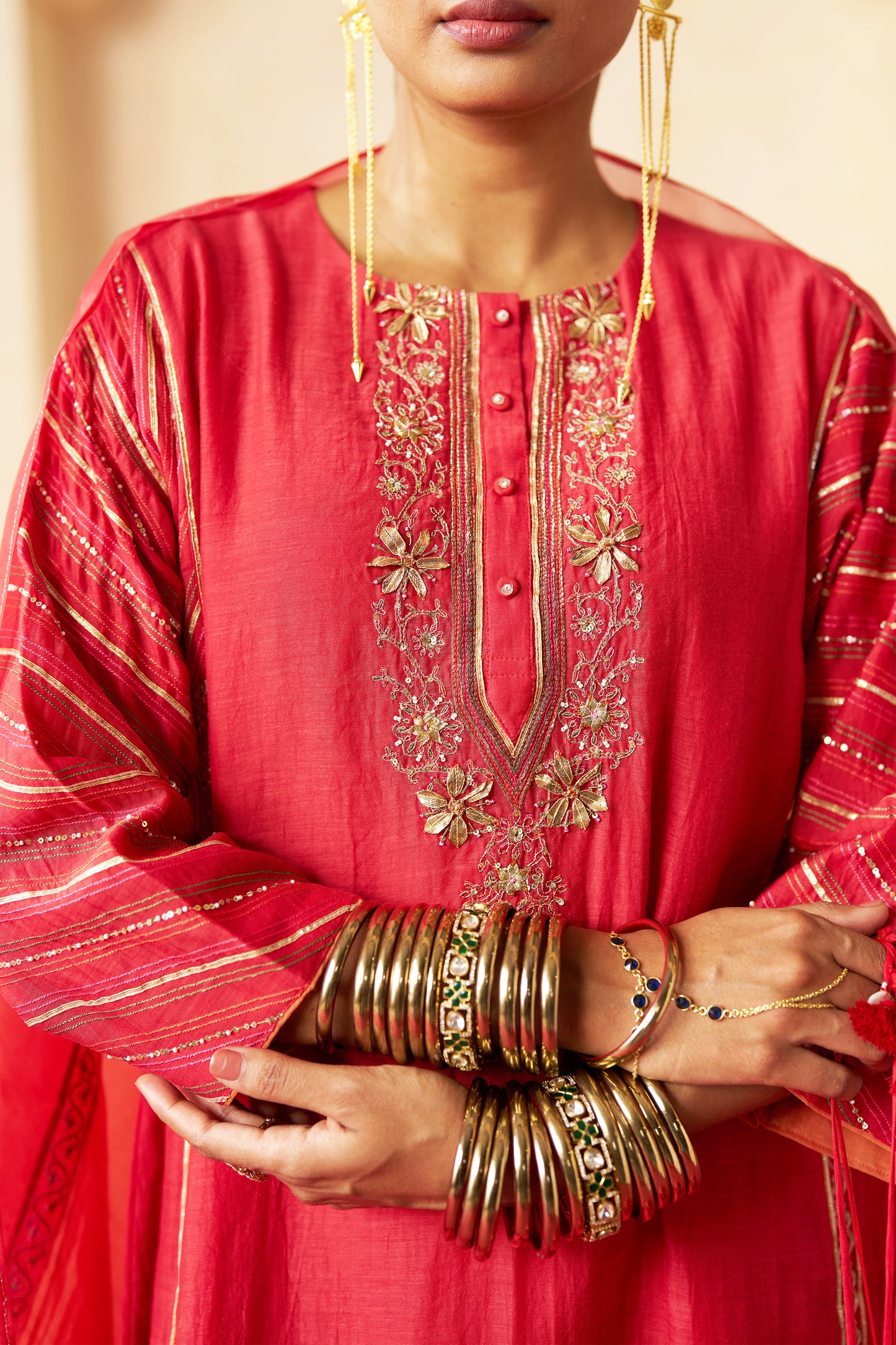 Anar Gota Suit Set- Red