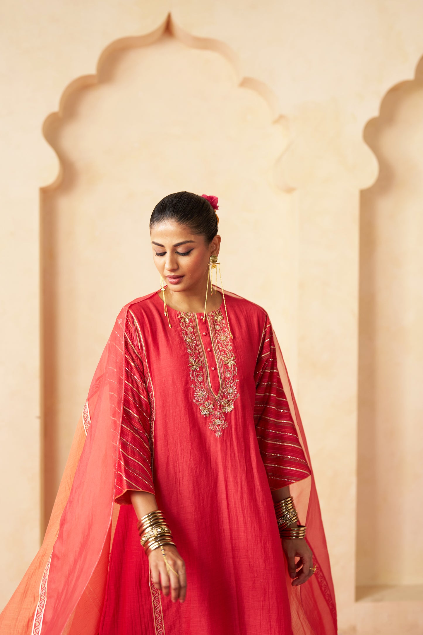 Anar Gota Suit Set- Red