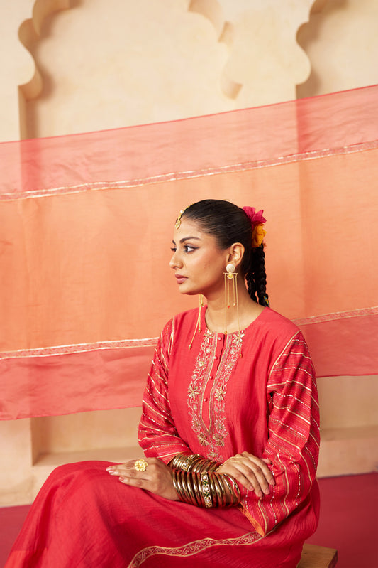Anar Gota Suit Set- Red