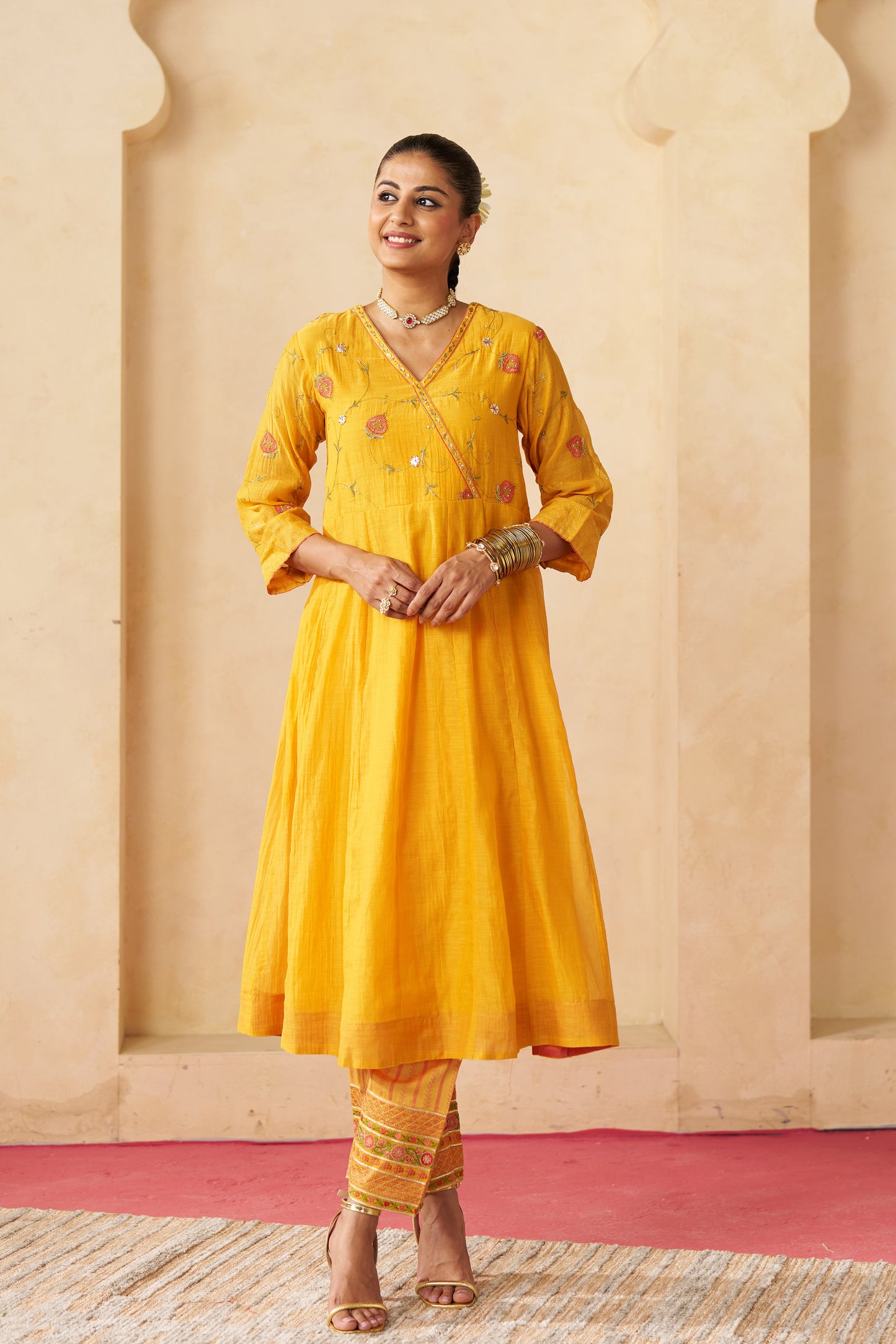 Genda Anarkali Set- Yellow