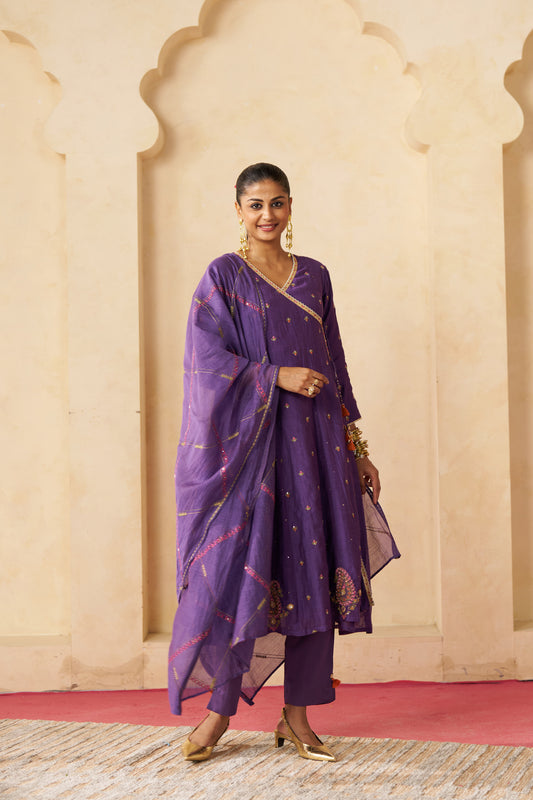 Raatrani Angrakha Set- Purple
