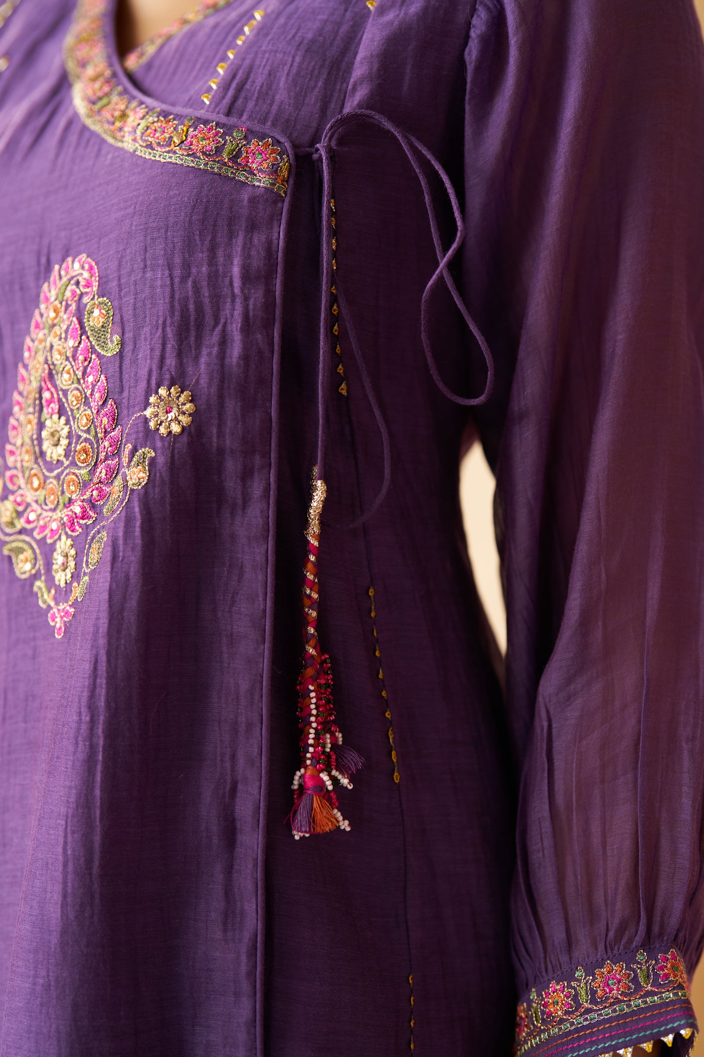 Shahi Gul Angrakha Cord Set- Purple