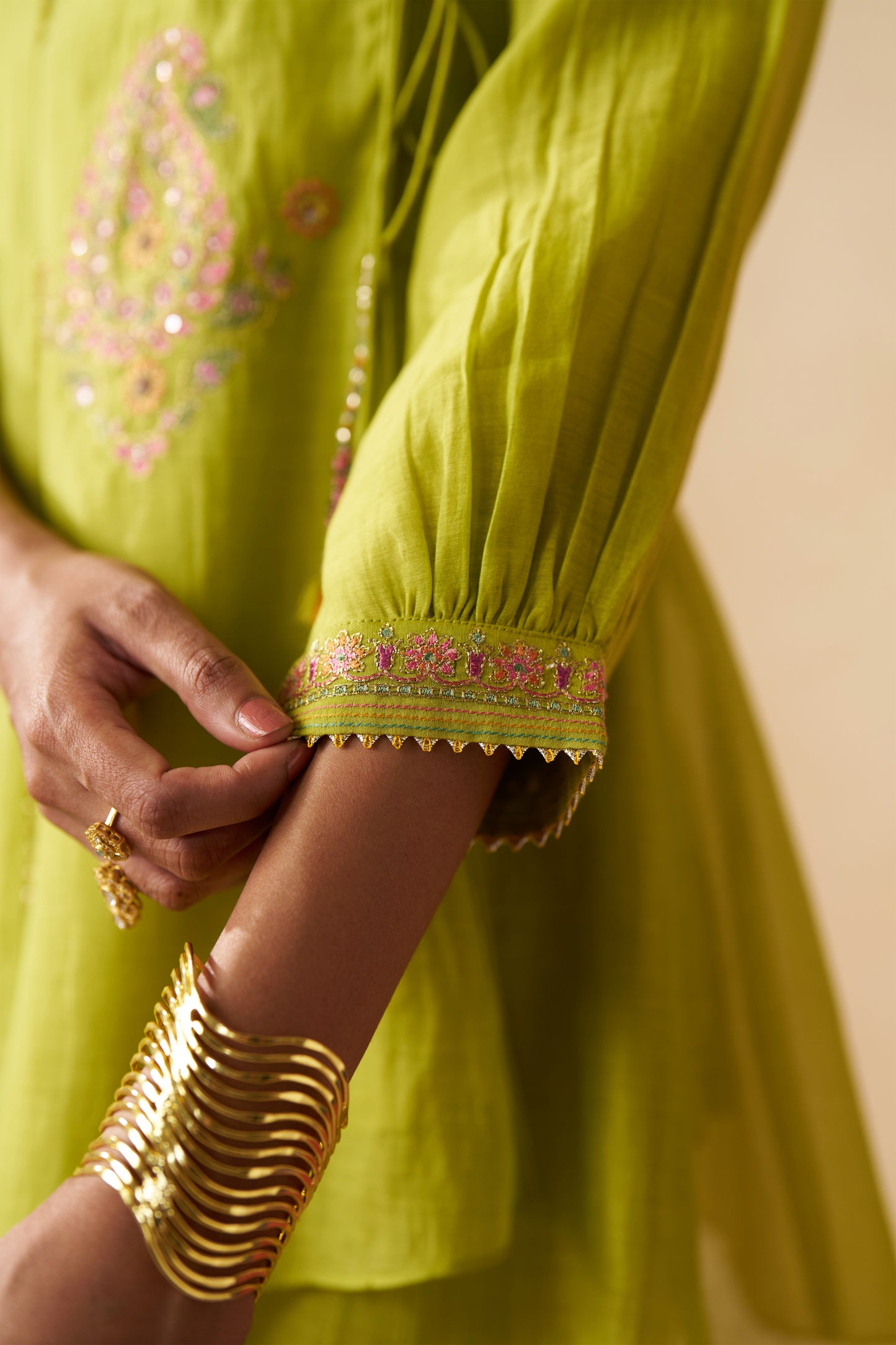 Shahi Gul Angrakha Cord Set- Lime