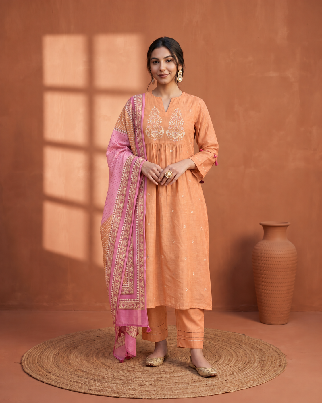 Palaash Lehar Suit Set- Orange