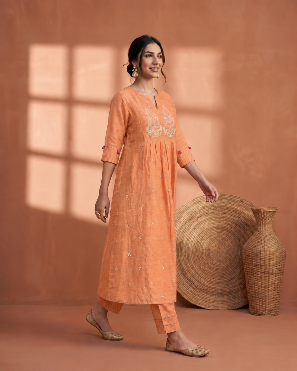 Palaash Lehar Suit Set- Orange
