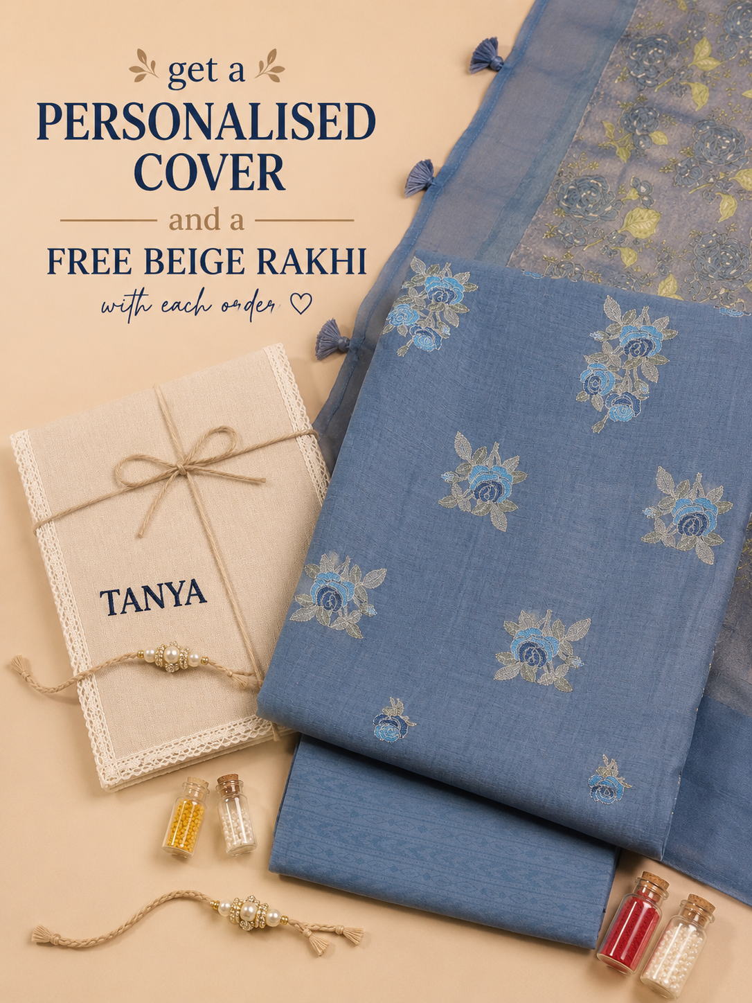 Pure Chanderi Blue Rose Suit Piece