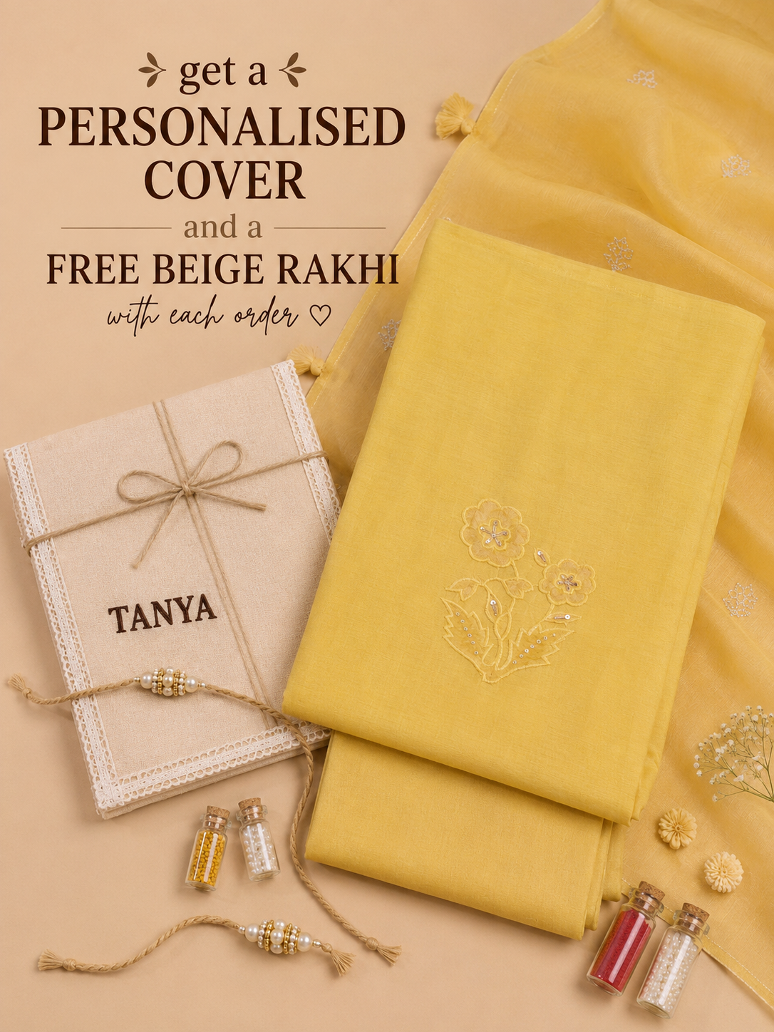 Pure Chanderi Yellow Applique Suit Piece