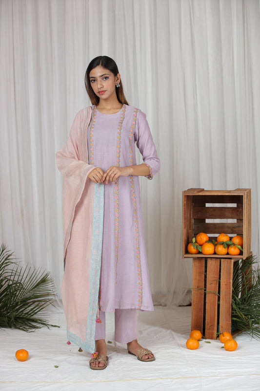 Darya Panelled Kurta Set - Lavender (RTS)