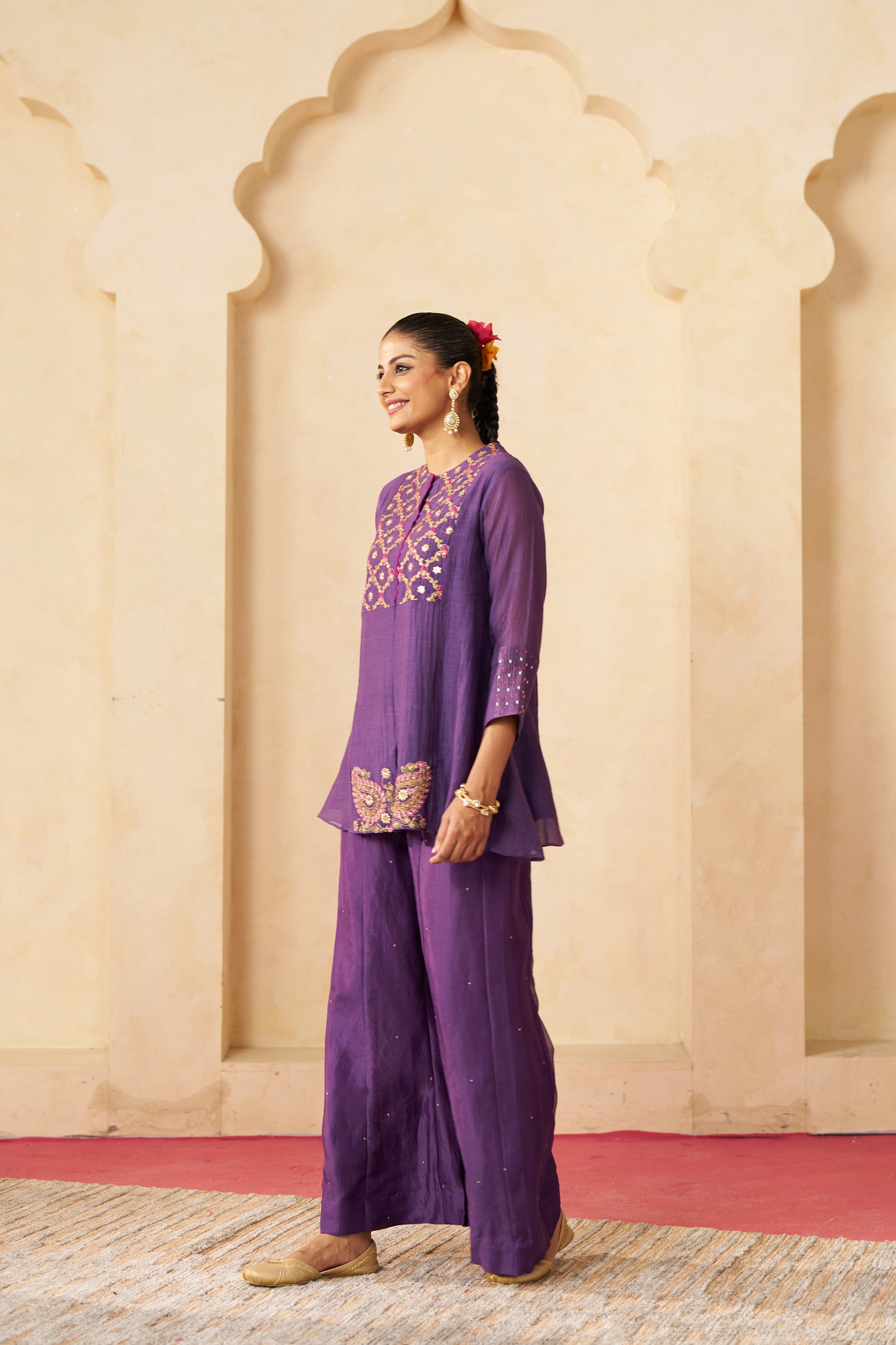 Phool Lehar Cord Suit- Purple