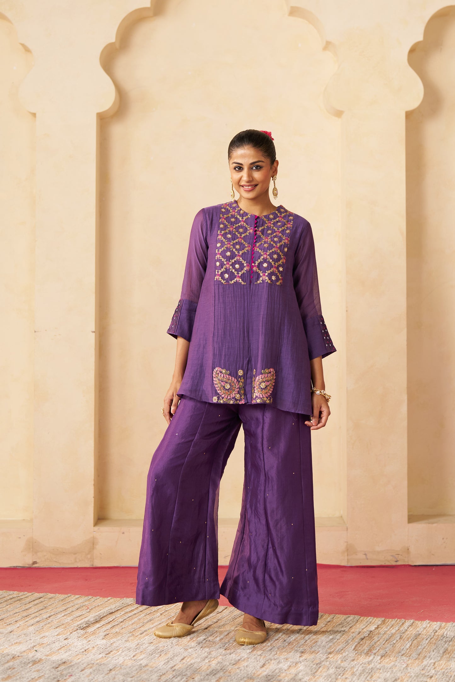 Phool Lehar Cord Suit- Purple