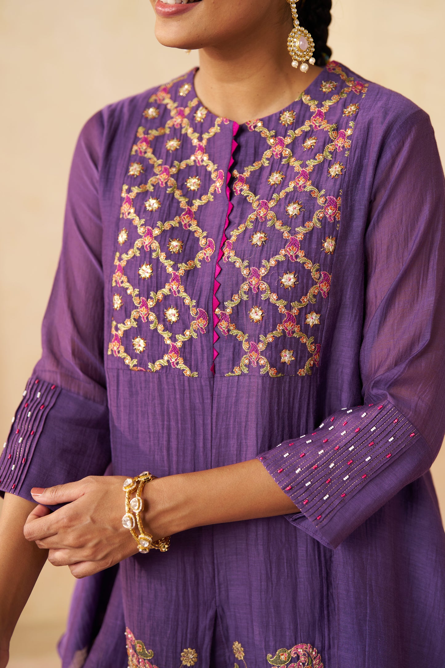 Phool Lehar Cord Suit- Purple
