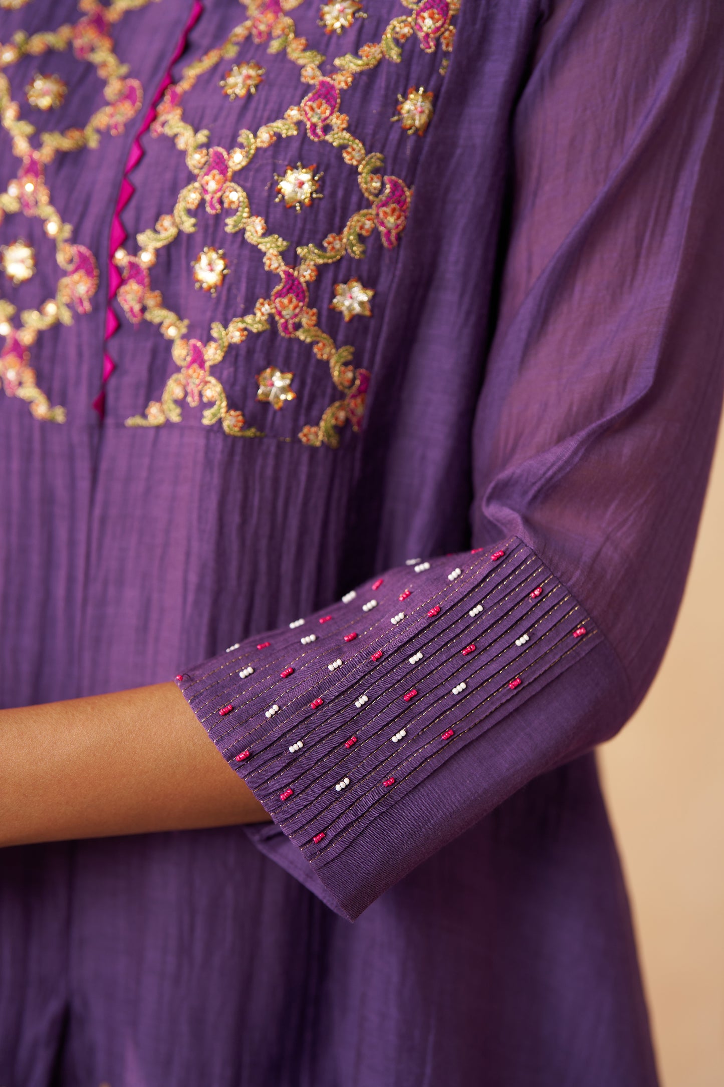 Phool Lehar Cord Suit- Purple