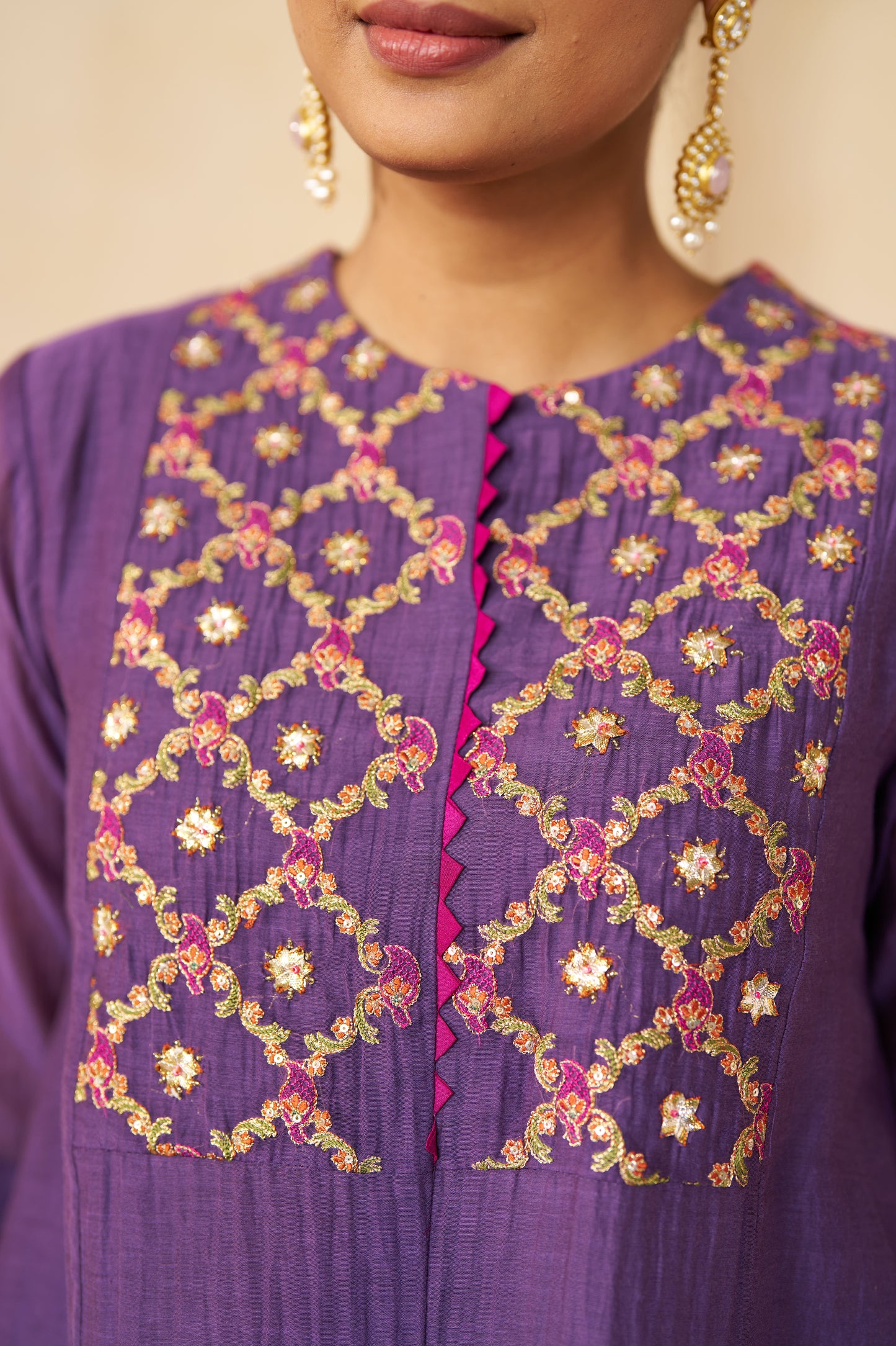 Phool Lehar Cord Suit- Purple