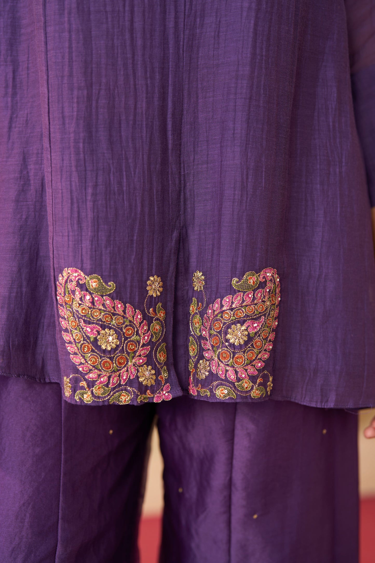 Phool Lehar Cord Suit- Purple